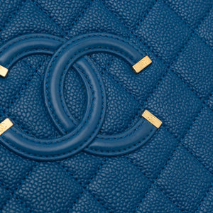 Chanel CC Filigree Vanity Case Blue Caviar Gold