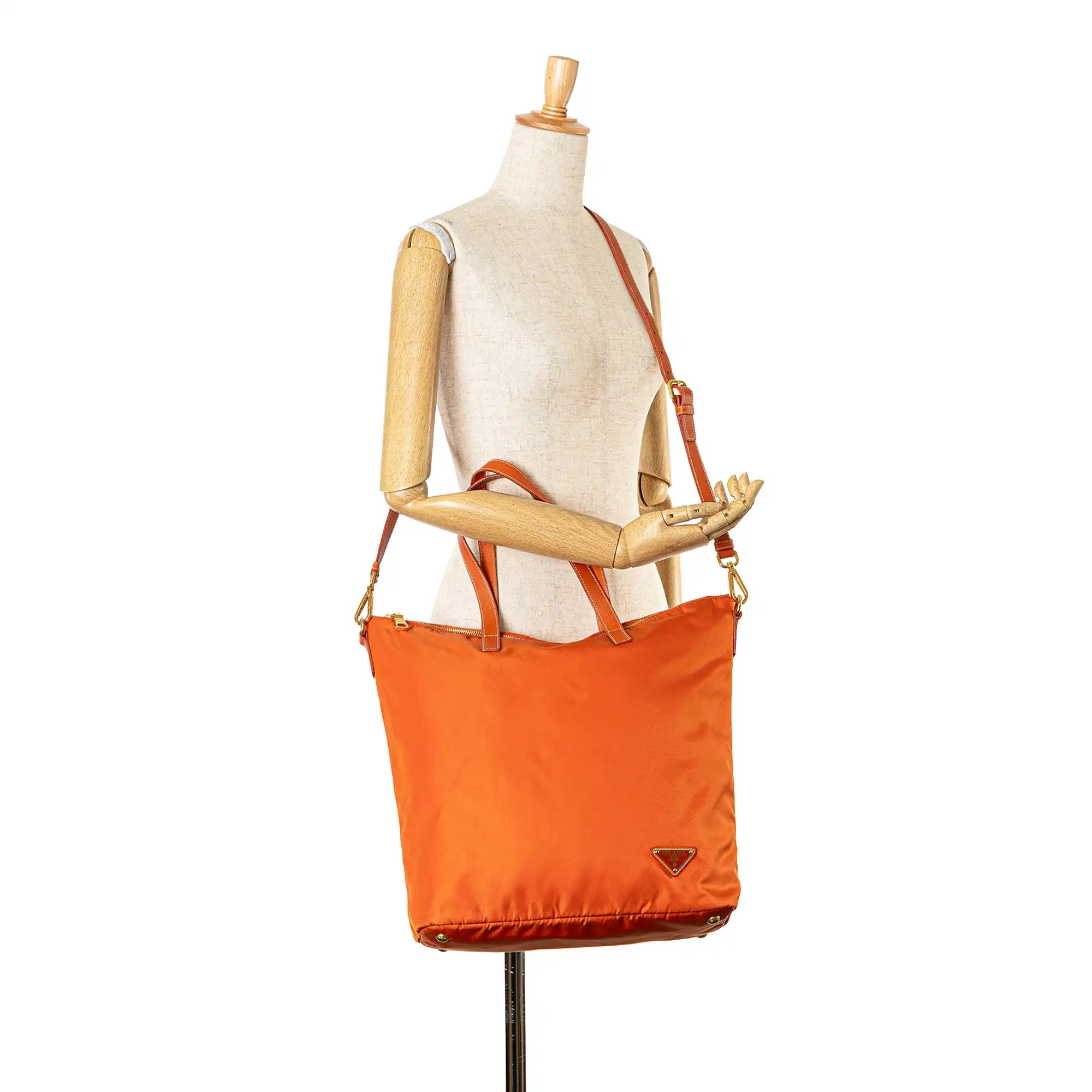 Prada Tessuto Tote Bag orange nylon canvas