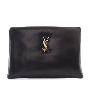 Yves Saint Laurent Calypso Zipped Pouch Small Black Lambskin