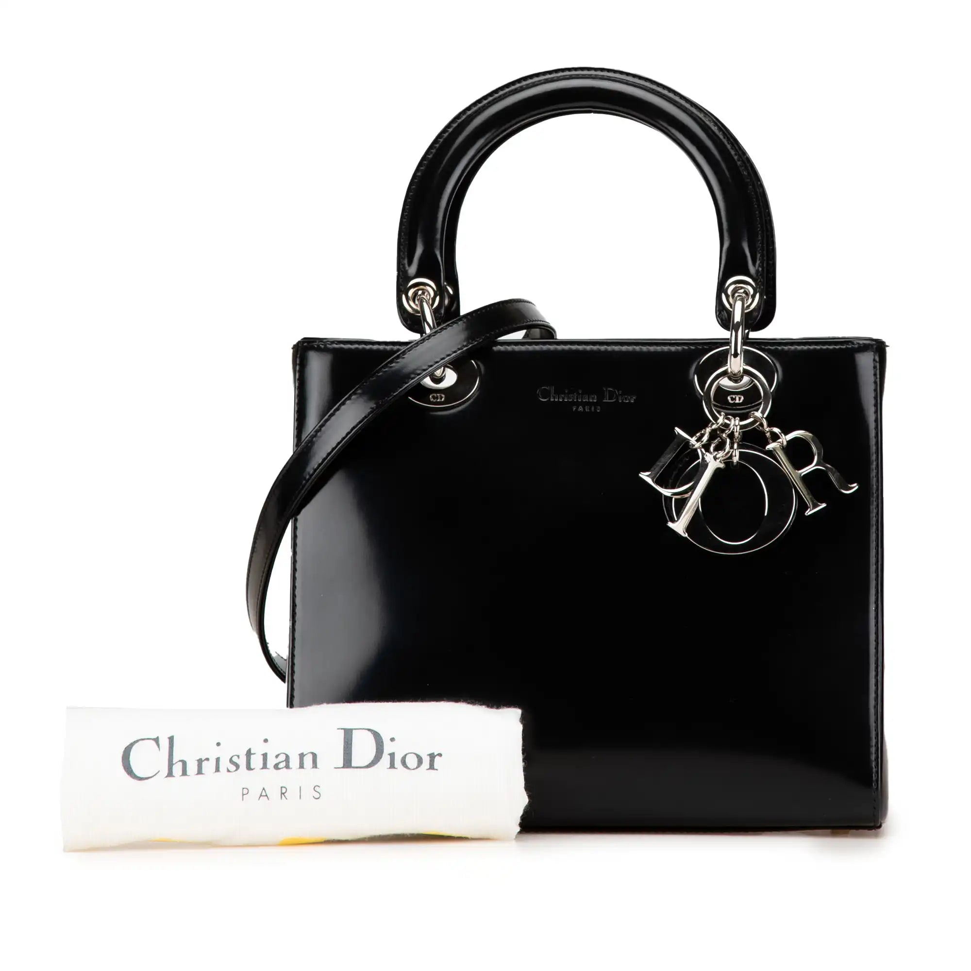 Dior Lady Dior Medium Black Patent Leather