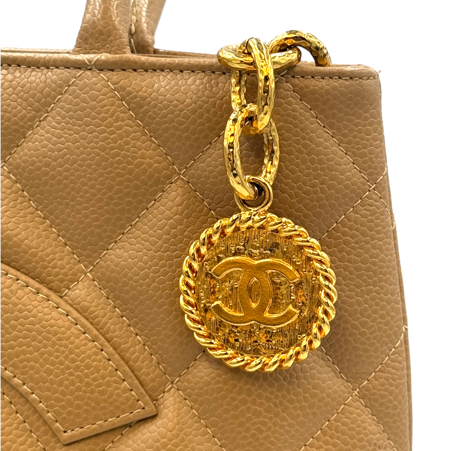 Chanel Medallion Tote Bag White Caviar Gold