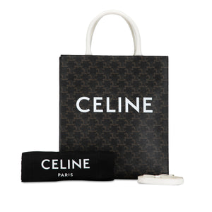 Celine Triomphe Vertical Cabas Tote Small Black Canvas