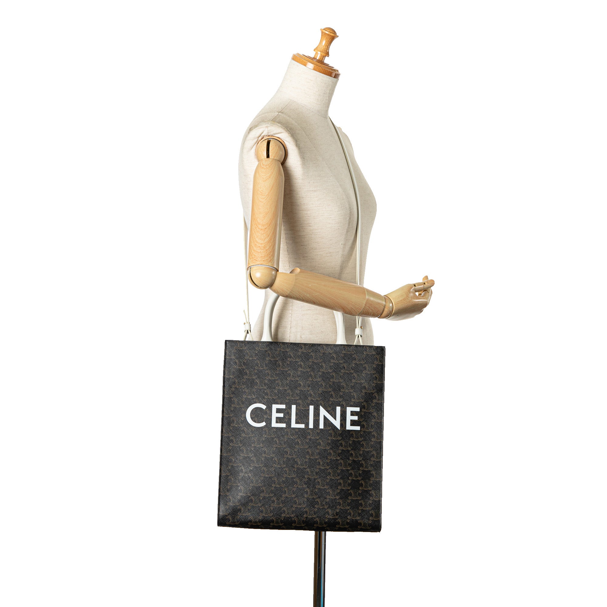 Celine Triomphe Vertical Cabas Tote Small Black Canvas