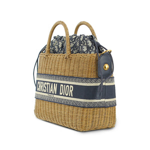 Dior Wicker Basket Bag Brown Raffia Oblique Canvas