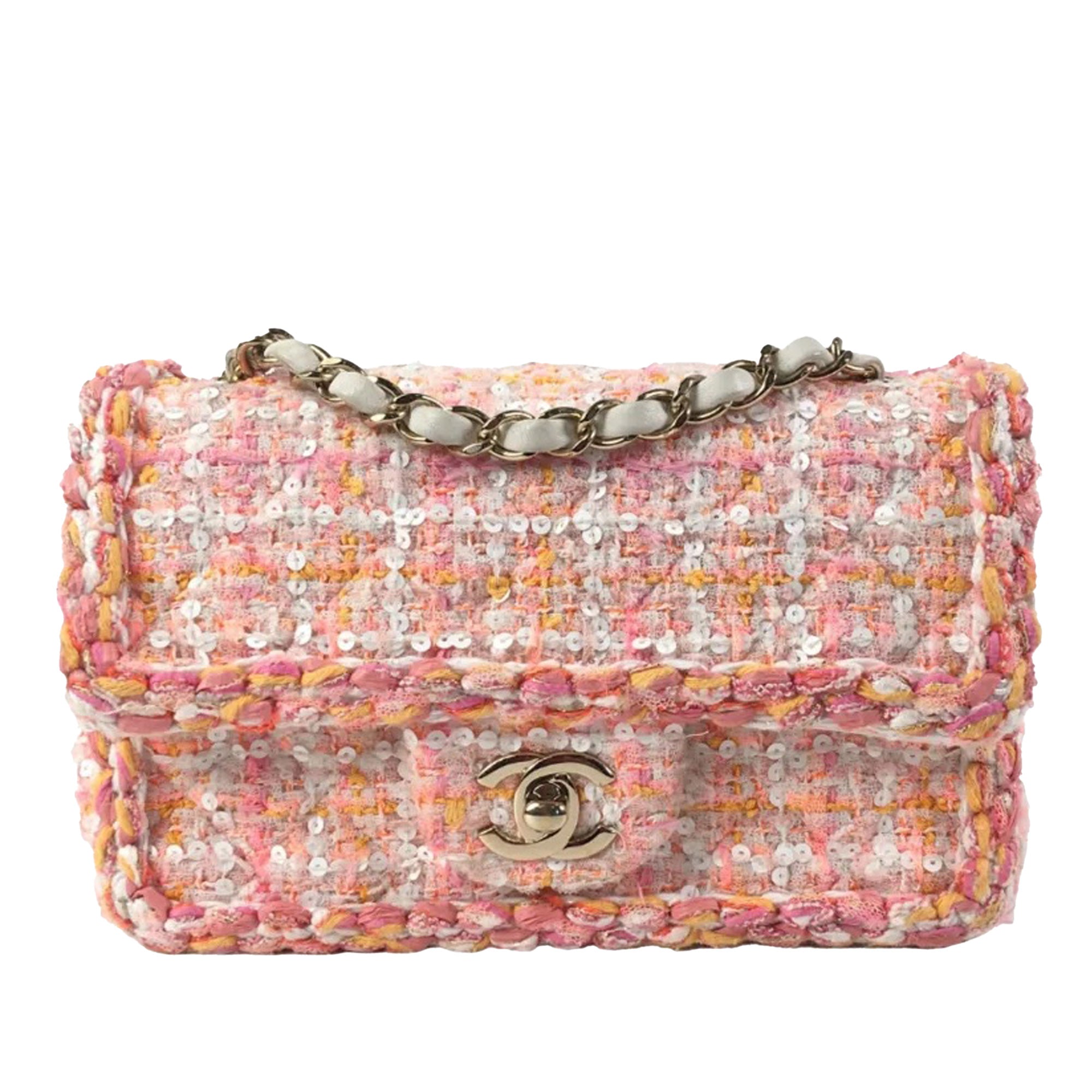 Chanel Classic Rectangular Flap Bag Mini Multicolor Tweed Gold