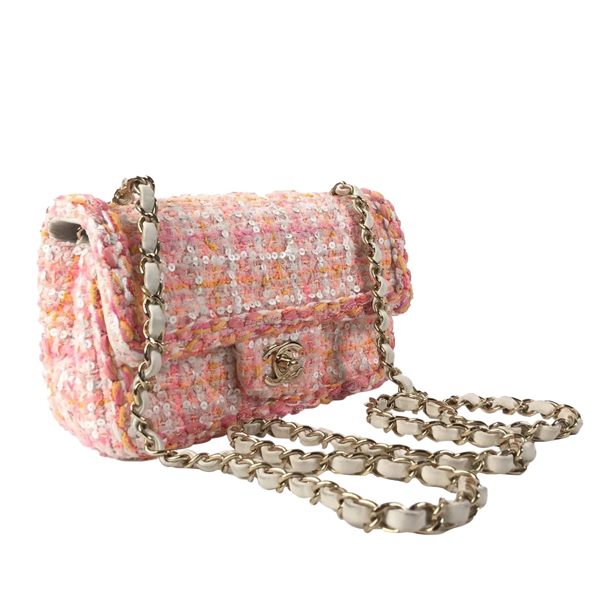 Chanel Classic Rectangular Flap Bag Mini Multicolor Tweed Gold