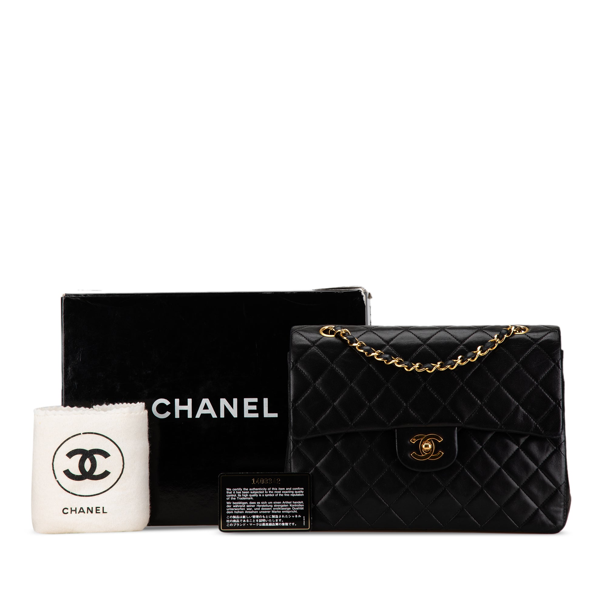 Chanel Classic Double Flap Medium Tall Black Lambskin Gold