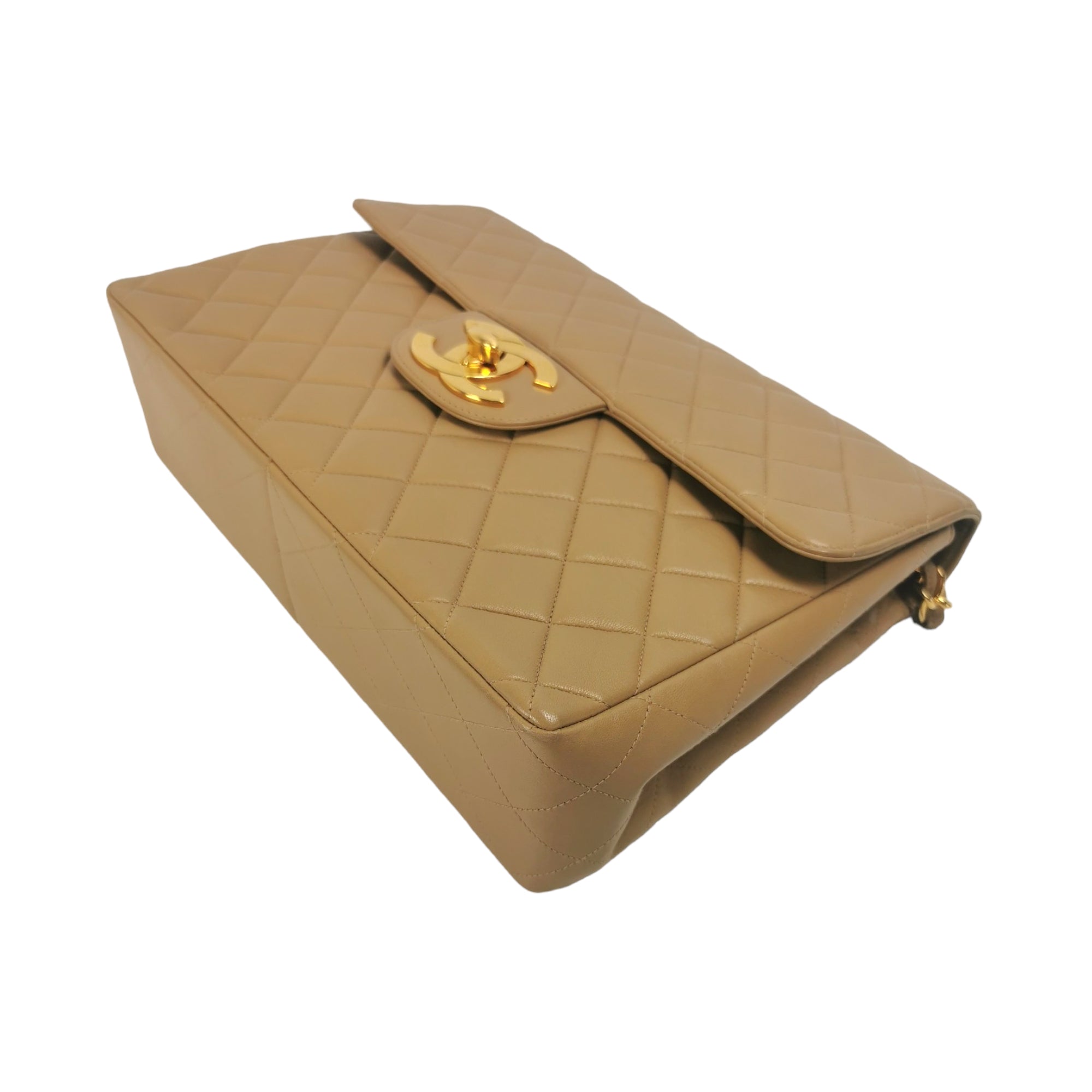Chanel Single Flap Jumbo Lambskin Beige / Phw, Luxury, Bags