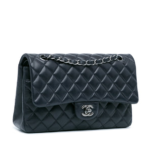 Chanel Classic Double Flap Medium Navy Blue Lambskin Silver