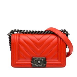 Chanel Boy Flap Small Red Chevron Lambskin Gold