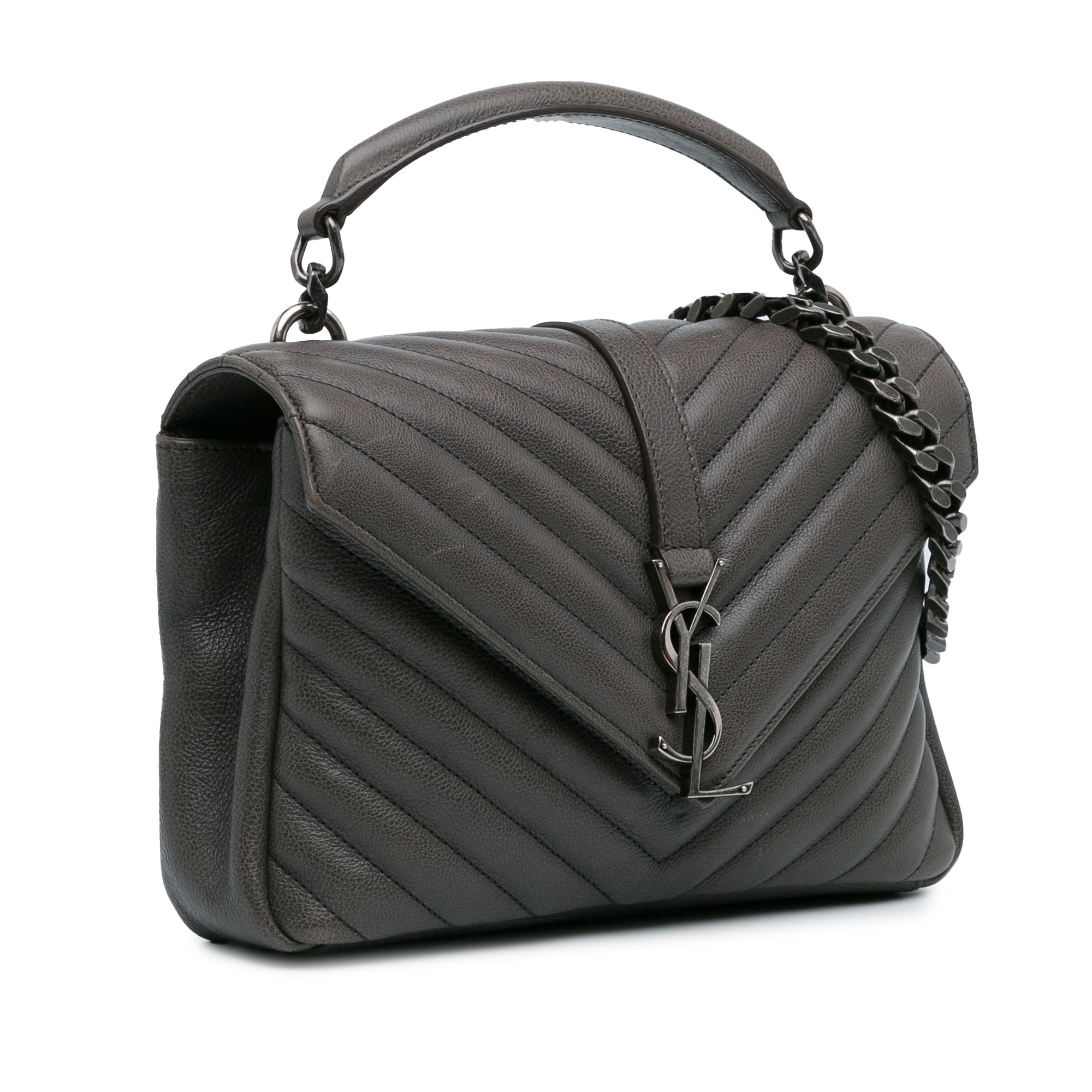 Yves Saint Laurent College Medium  Grey Chevron Leather