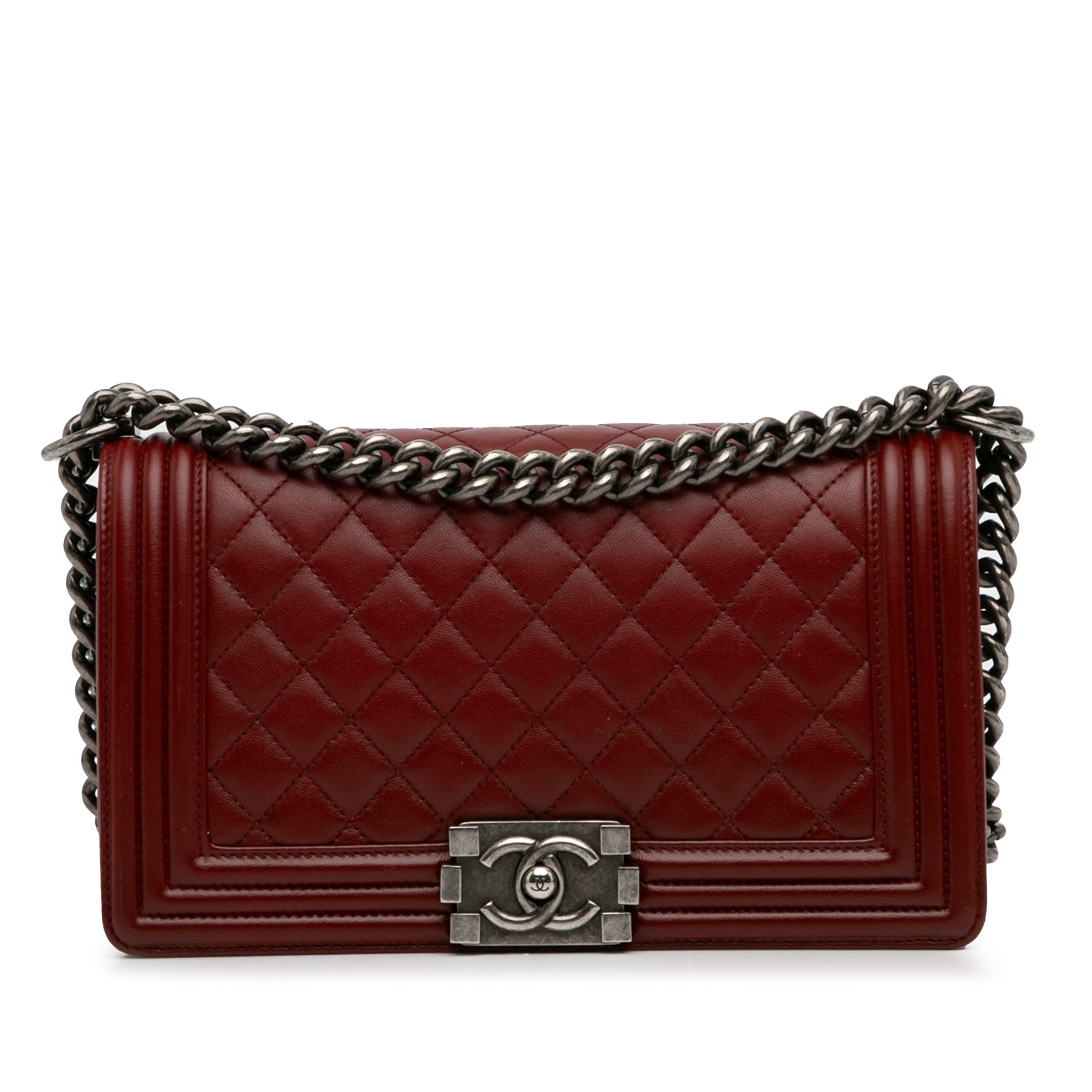 Chanel Boy Flap Bag Medium Red Lambskin Ruthenium