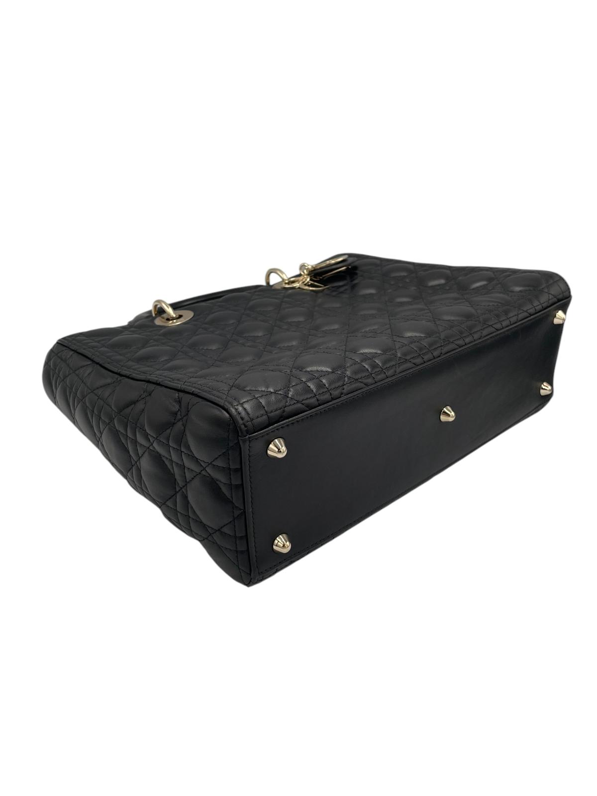 Dior Lady Dior Large Black Cannage Lambskin Gold