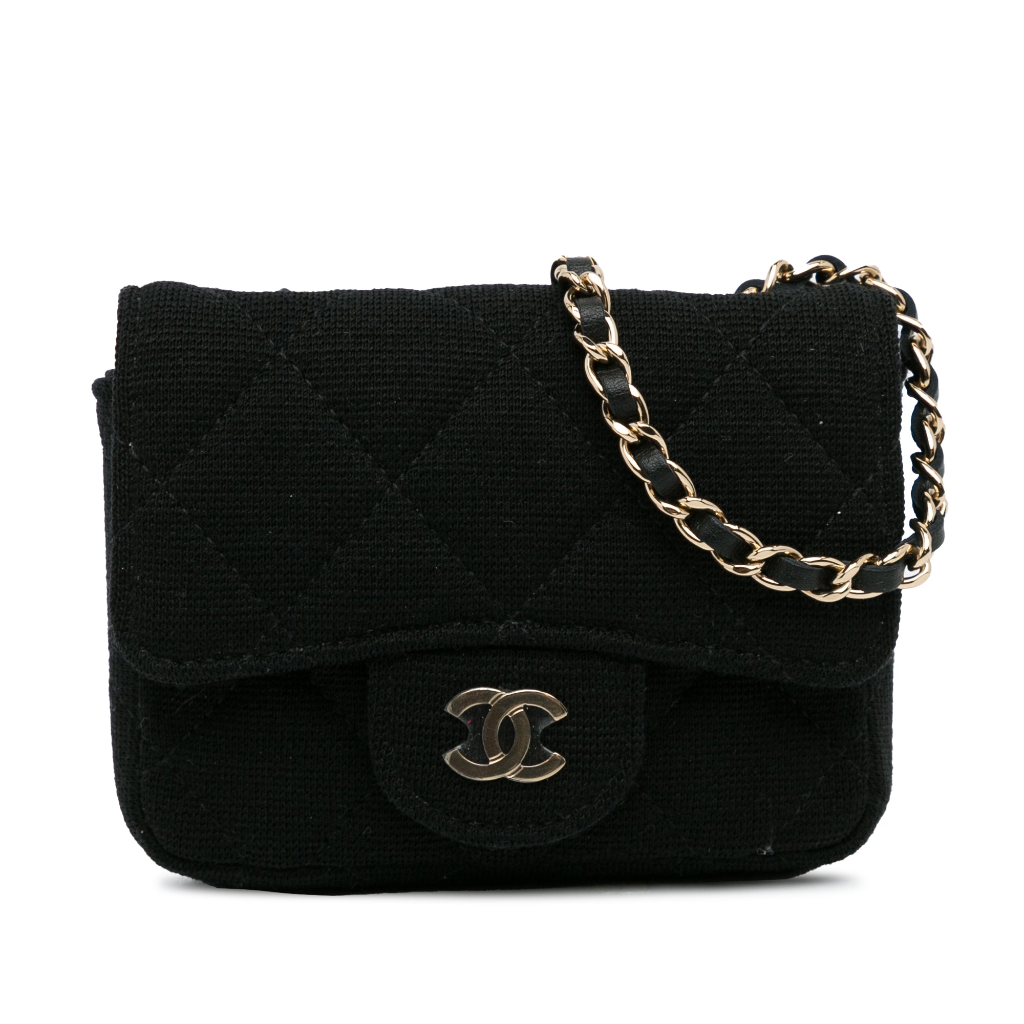 Chanel Flap Chain Belt Bag Mini Black Jersey Gold