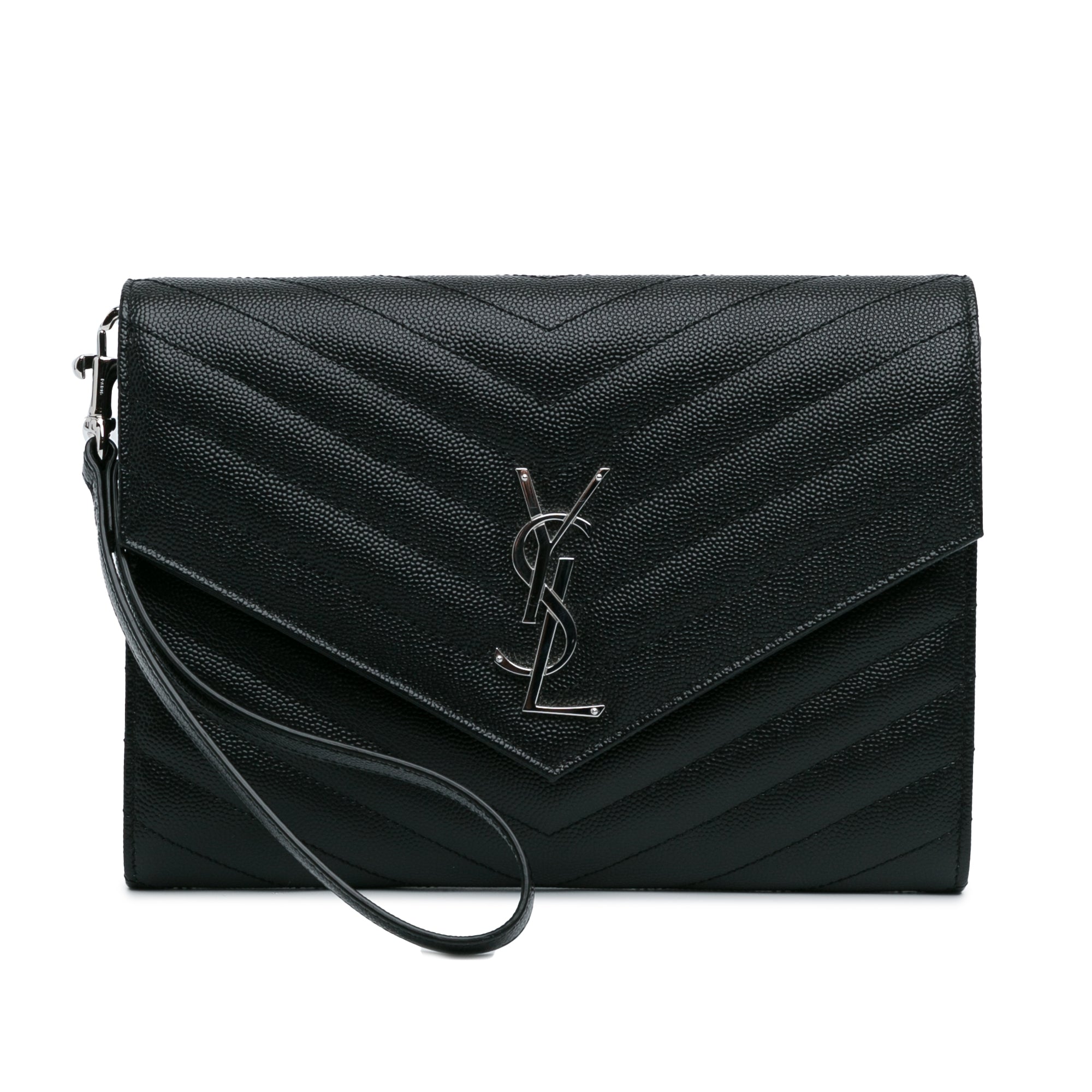 Yves Saint Laurent Cassandre Flap Pouch Black Grain De Poudre Matelasse