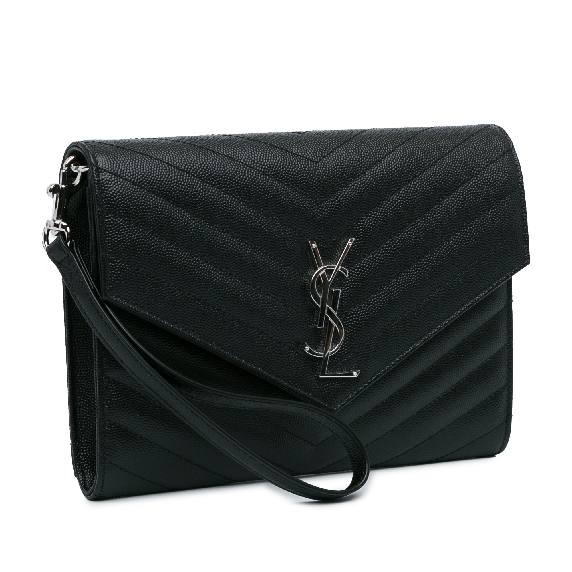 Yves Saint Laurent Cassandre Flap Pouch Black Grain De Poudre Matelasse