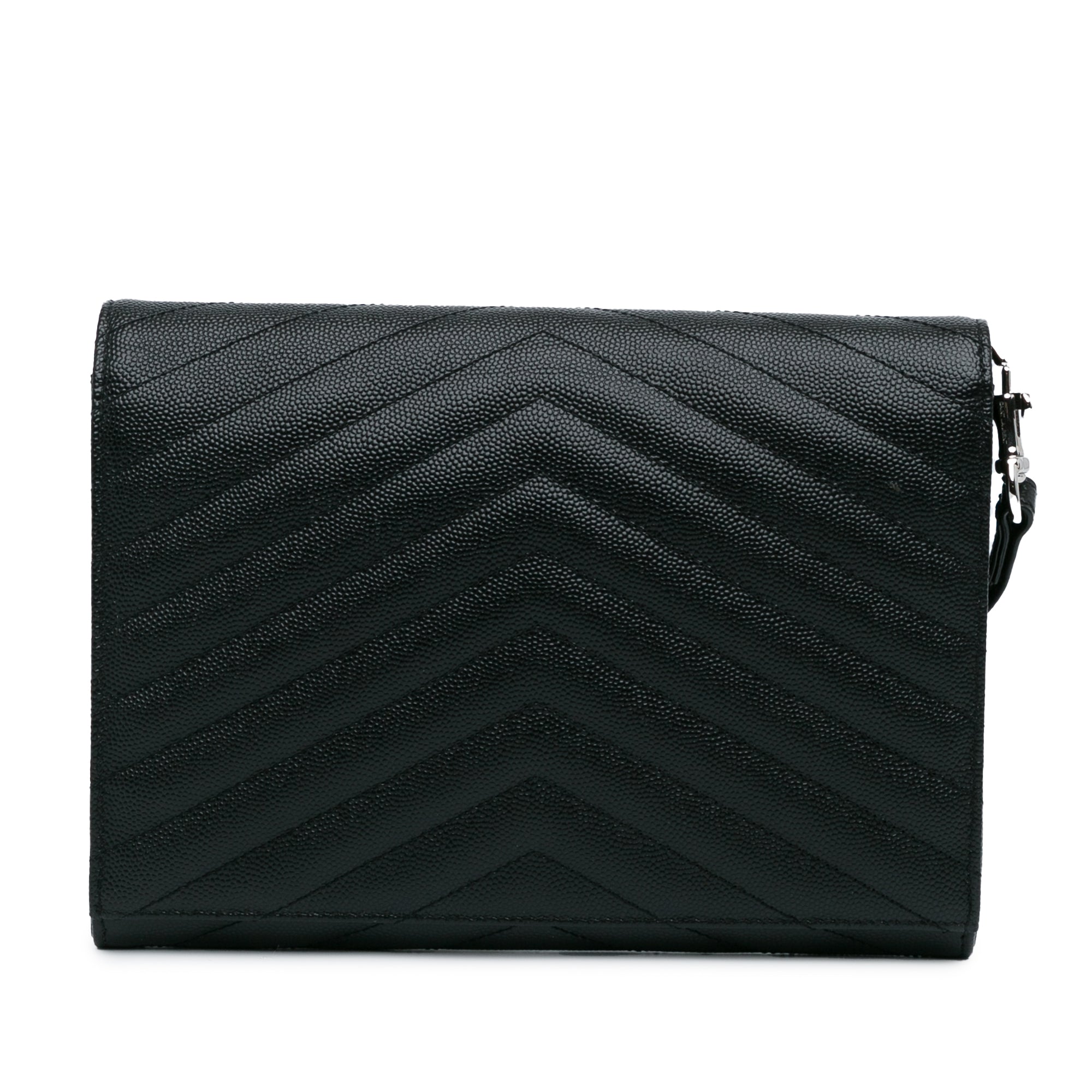 Yves Saint Laurent Cassandre Flap Pouch Black Grain De Poudre Matelasse