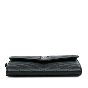 Yves Saint Laurent Cassandre Flap Pouch Black Grain De Poudre Matelasse