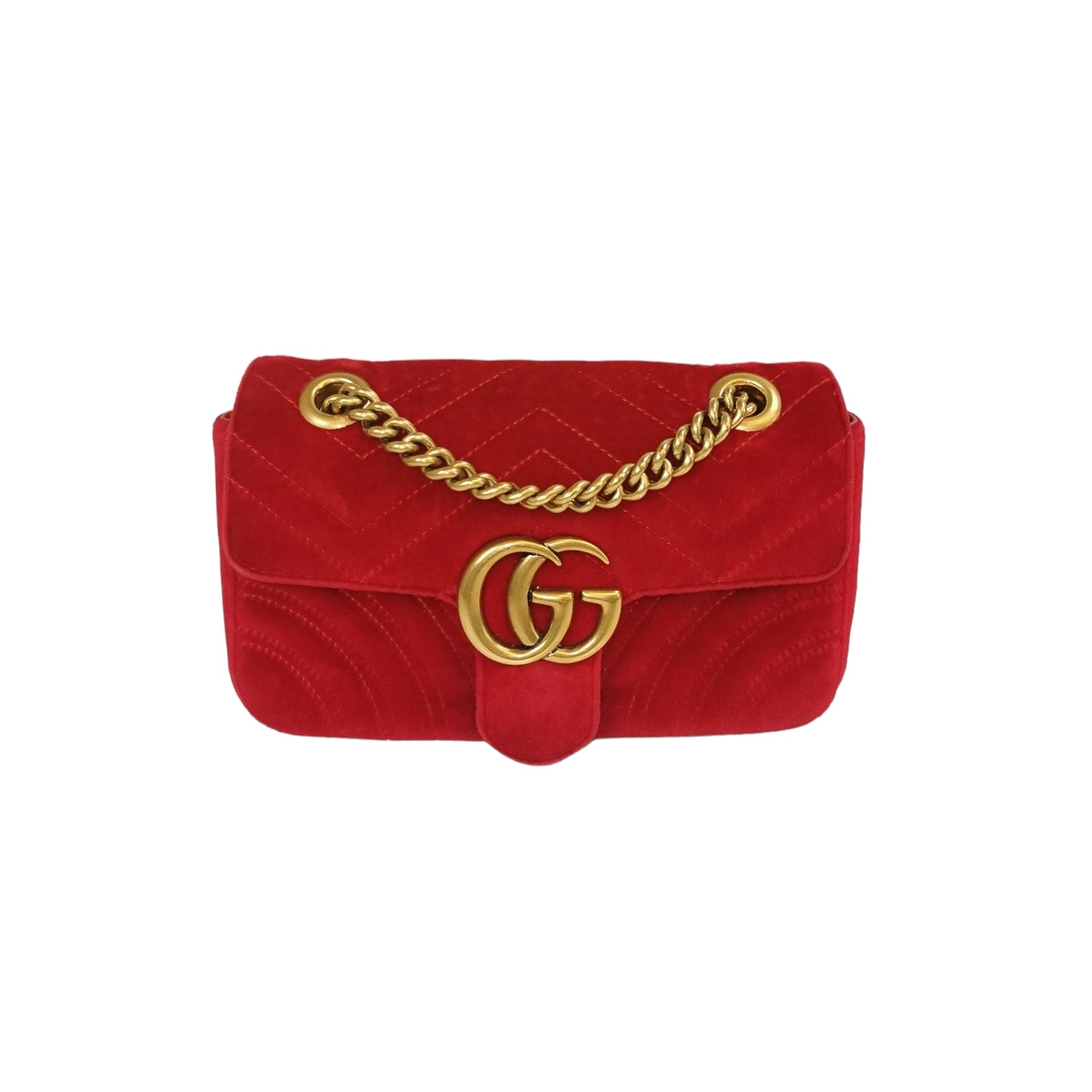 GUCCI GG Marmont Mini Velvet Shoulder Bag in Red