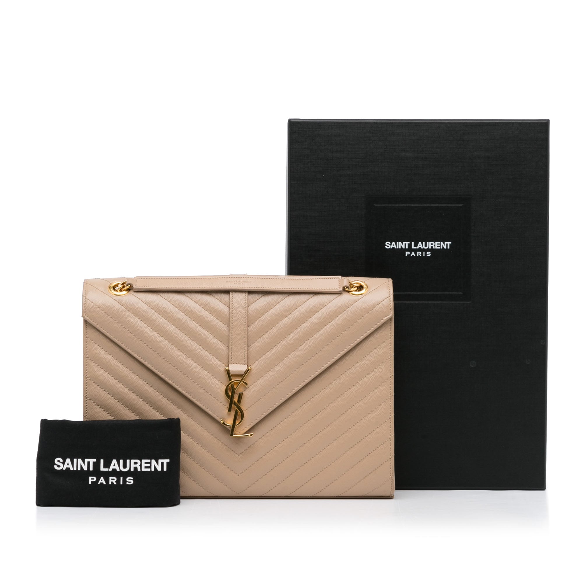 Saint Laurent Envelope Large Dark Beige Quilted Leather Crossbody Bag