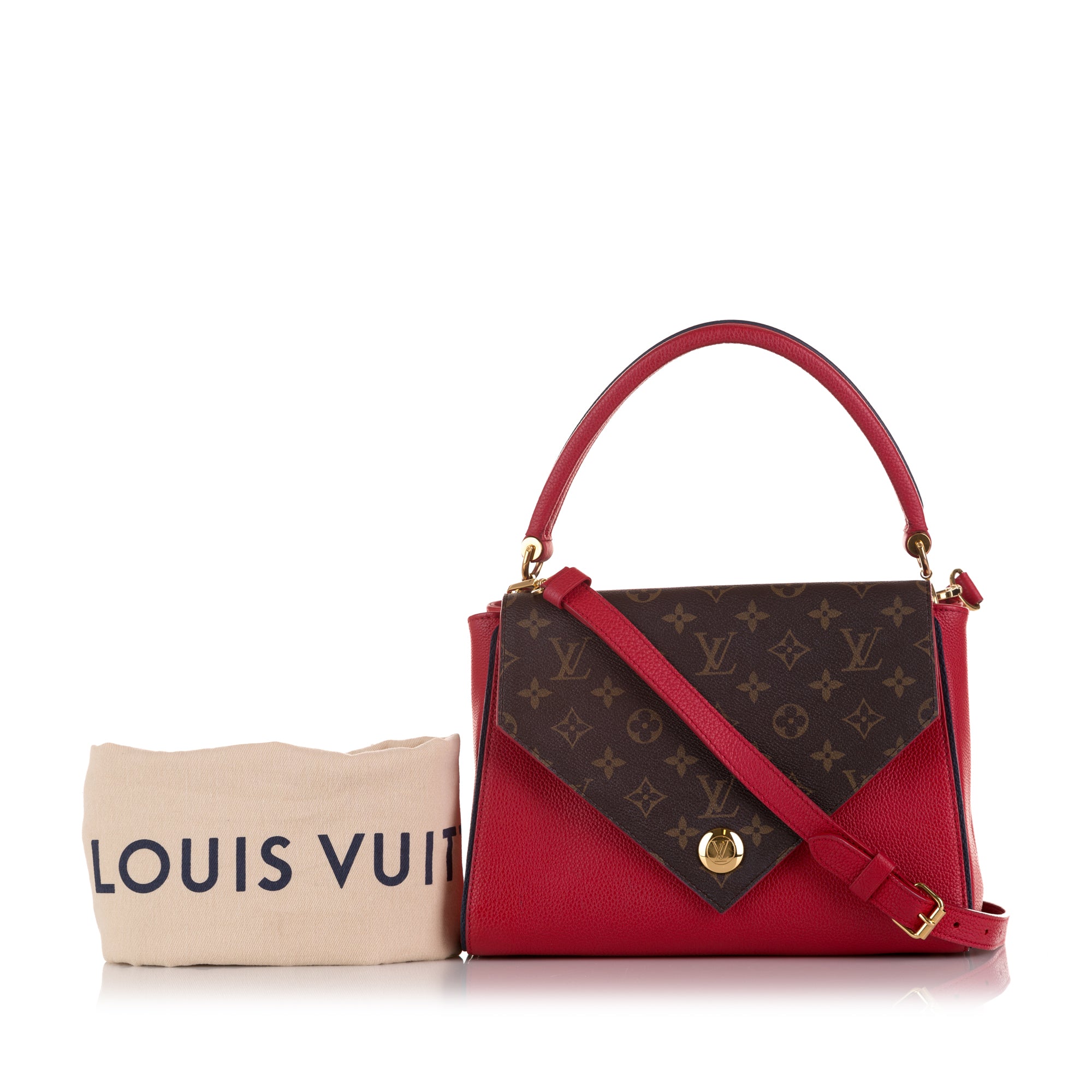 LOUIS VUITTON Double V Monogram Red Leather Tote Shoulder Bag
