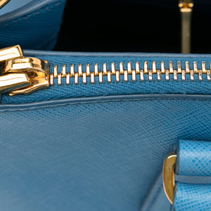 Prada Double Zip Galleria Medium Blue Saffiano