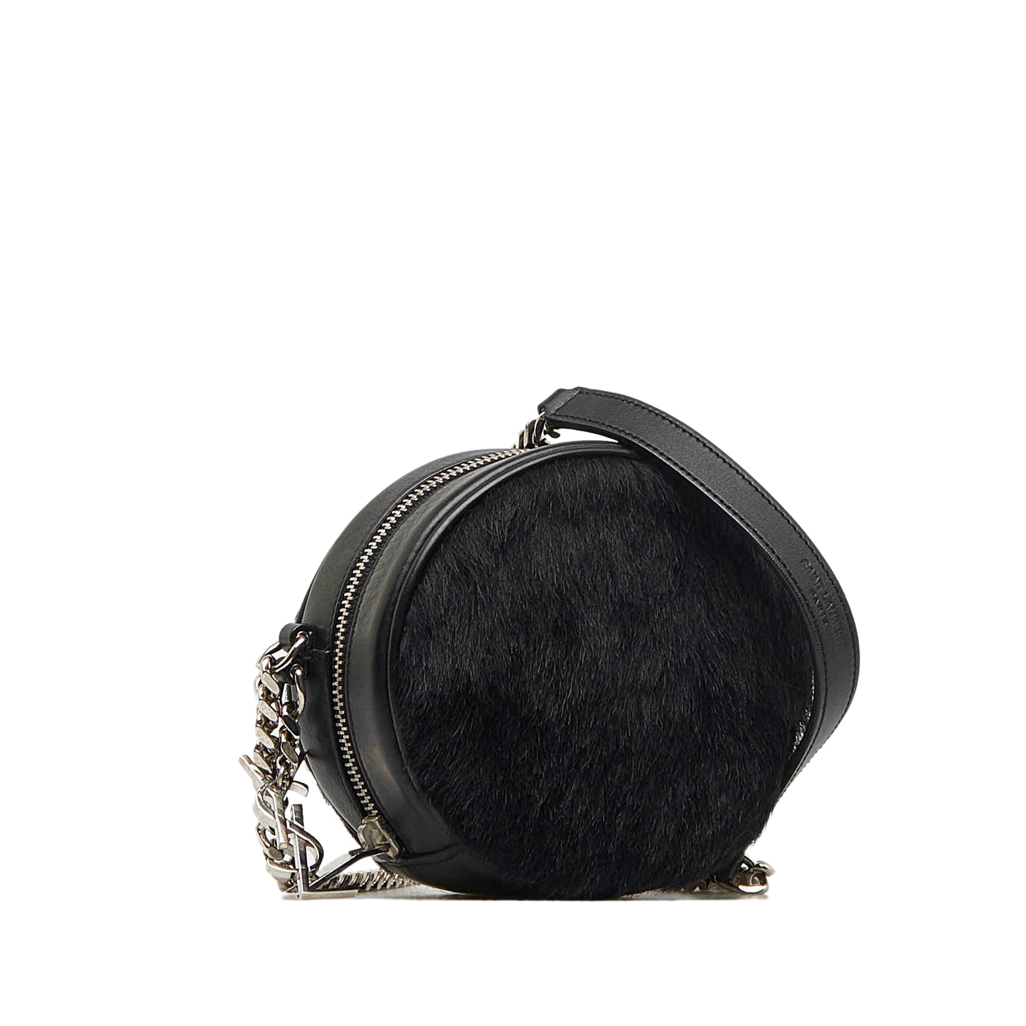 Yves Saint Laurent Round Crossbody Black Pony Hair